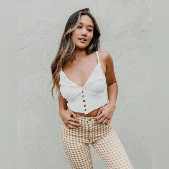 Free People Have My Heart Tank / Painted White Lace western top - Picture 7 of 16